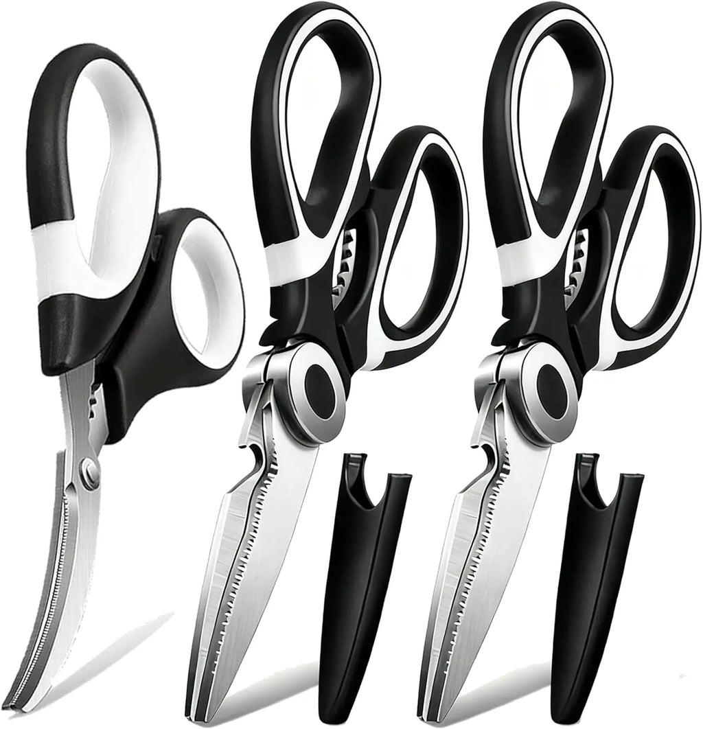 3 Pack - Heavy Duty Stainless Steel Cooking Shears (for Cutting Meat, Food, Fish, Poultry)
