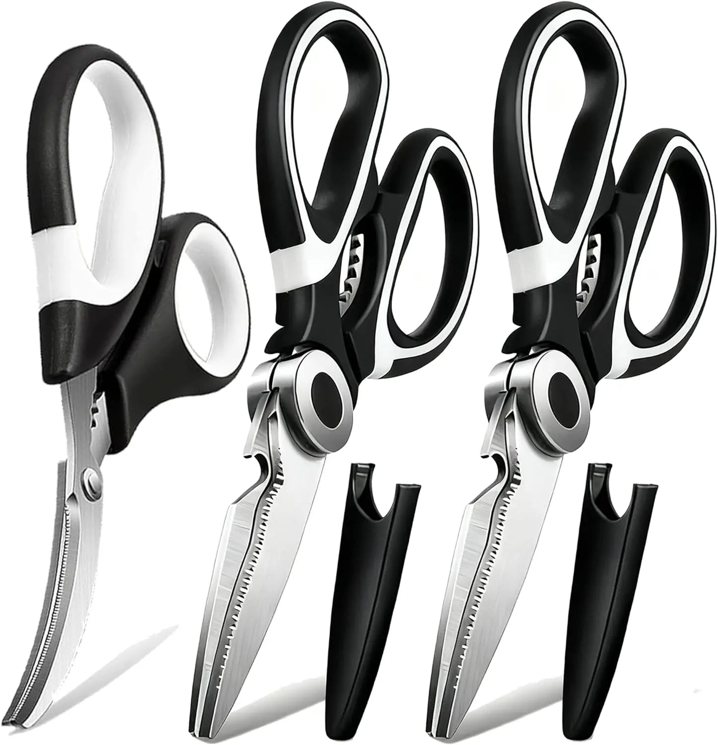 3 Pack - Heavy Duty Stainless Steel Cooking Shears (for Cutting Meat, Food, Fish, Poultry)