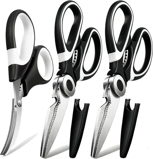 3 Pack - Heavy Duty Stainless Steel Cooking Shears (for Cutting Meat, Food, Fish, Poultry)