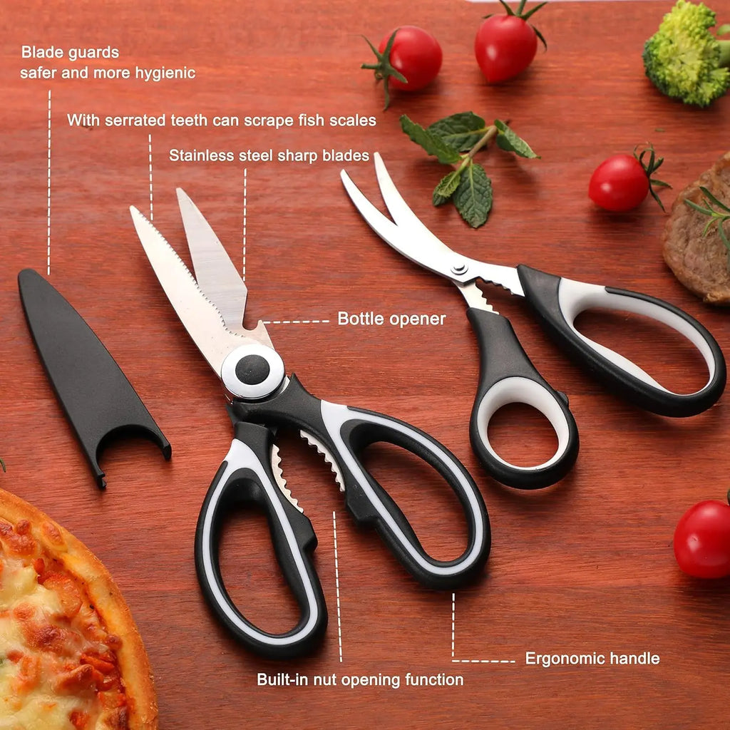 3 Pack - Heavy Duty Stainless Steel Cooking Shears (for Cutting Meat, Food, Fish, Poultry)