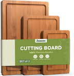 3-Piece Set Bamboo Cutting Board for Kitchen - Crack-Resistant Wood Chopping Boards