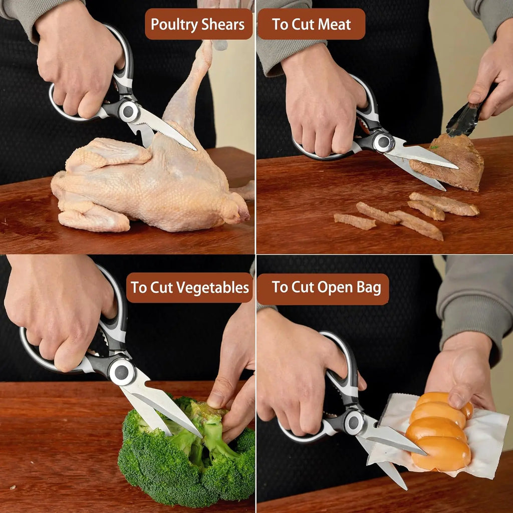 3 Pack - Heavy Duty Stainless Steel Cooking Shears (for Cutting Meat, Food, Fish, Poultry)