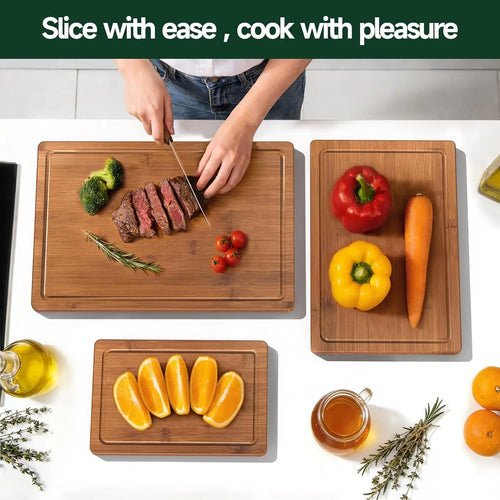 3-Piece Set Bamboo Cutting Board for Kitchen - Crack-Resistant Wood Chopping Boards