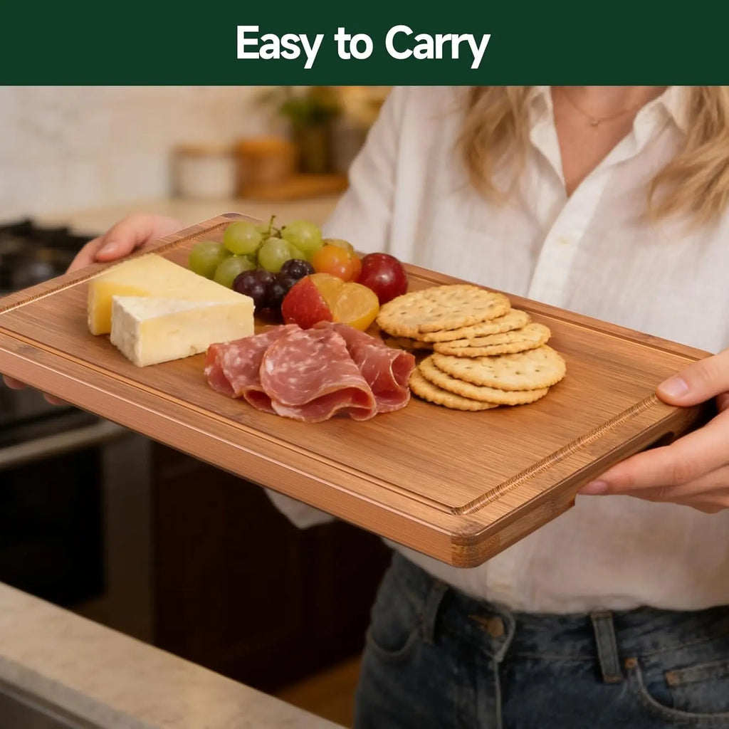 3-Piece Set Bamboo Cutting Board for Kitchen - Crack-Resistant Wood Chopping Boards